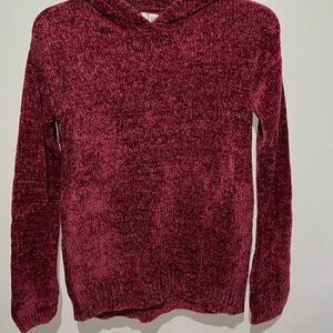 SO Kids Grunge Wine Chenille Long Sleeve Pullover Hooded Sweater Size XL NWT